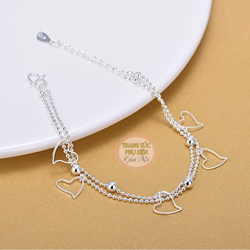 Lắc chân dây đôi trái tim, bạc 925 cực xinh - LC23