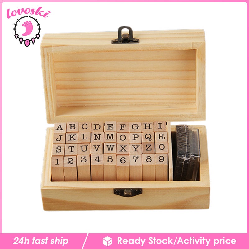 Bộ 36 Con Dấu Gỗ In Chữ Số / Chữ Cái Đa Năng Hỗ Trợ Dạy Học DIY