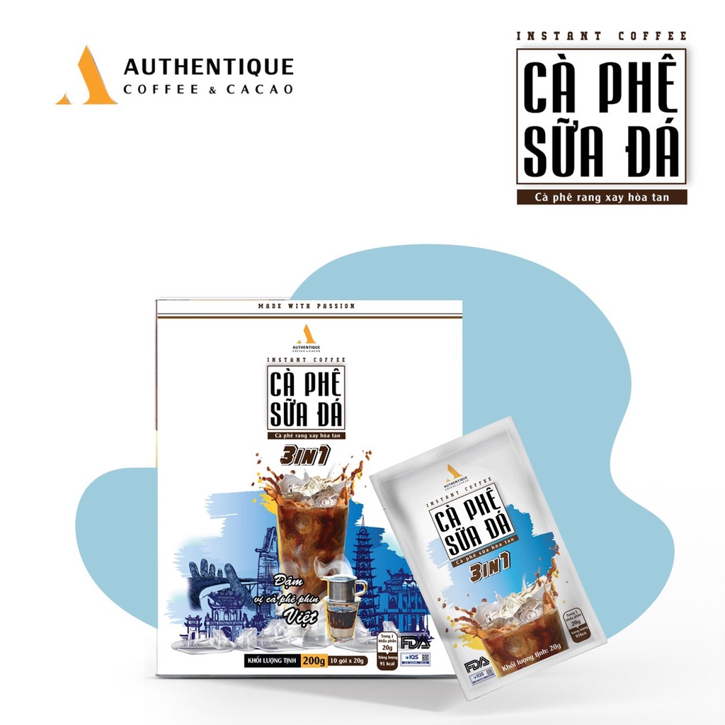 Cà phê sữa đá pha sẵn hòa tan 3in1 (20G x 10Gói) - Đậm vị cà phê | Authentique Instant Coffee