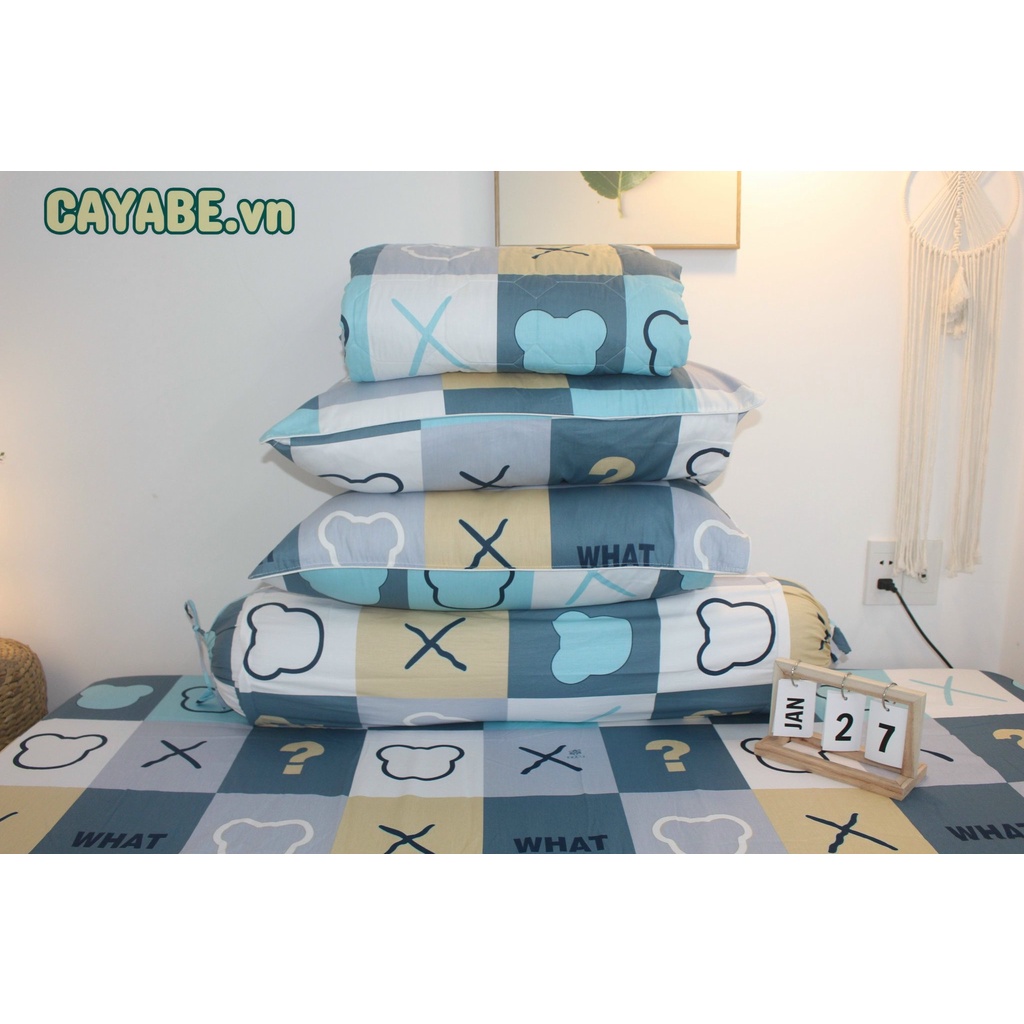 BỘ GA GỐI 4 MÓN GẤU CARO MÀU XANH COTTON 100% (GA GIƯỜNG + 1 VỎ GỐI ÔM + 2 VỎ GỐI NẰM)