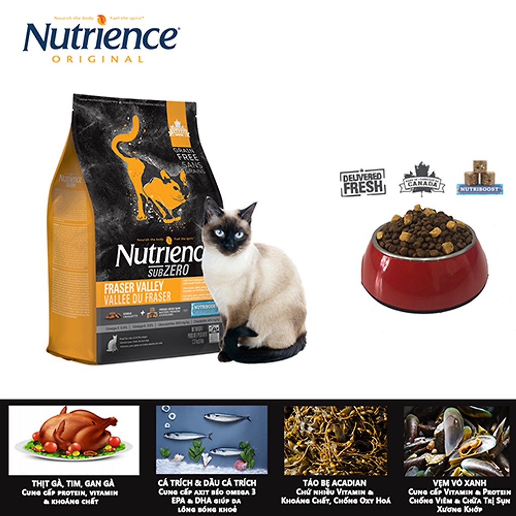 Thức Ăn Hạt Cho Mèo Nutrience Subzero Da Lông Bóng Mượt Bao 5kg 4 Loại Thịt Cá, Gà Tây, Rau Củ, Trái Cây