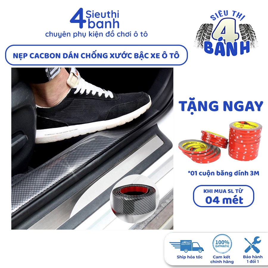 Nẹp chống xước bước chân cửa xe ô tô - Đã kèm keo 3M (Tặng 01 cuộn băng dính 3M khi mua từ 4 mét nẹp)