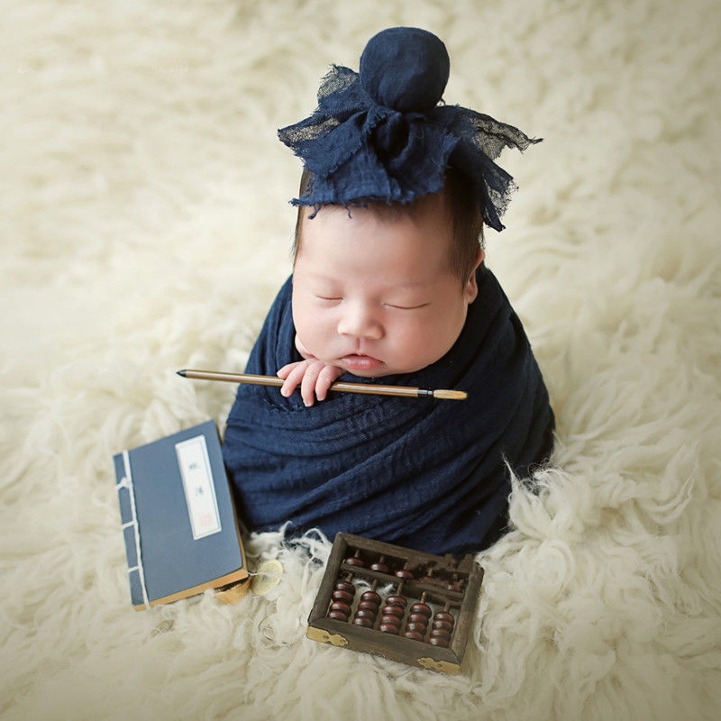 Set Đồ Chụp Ảnh Đầy Tháng Gồm Mũ Len Và Khăn Quấn Làm Đạo Cụ Chụp Ảnh Cho Bé Sơ Sinh