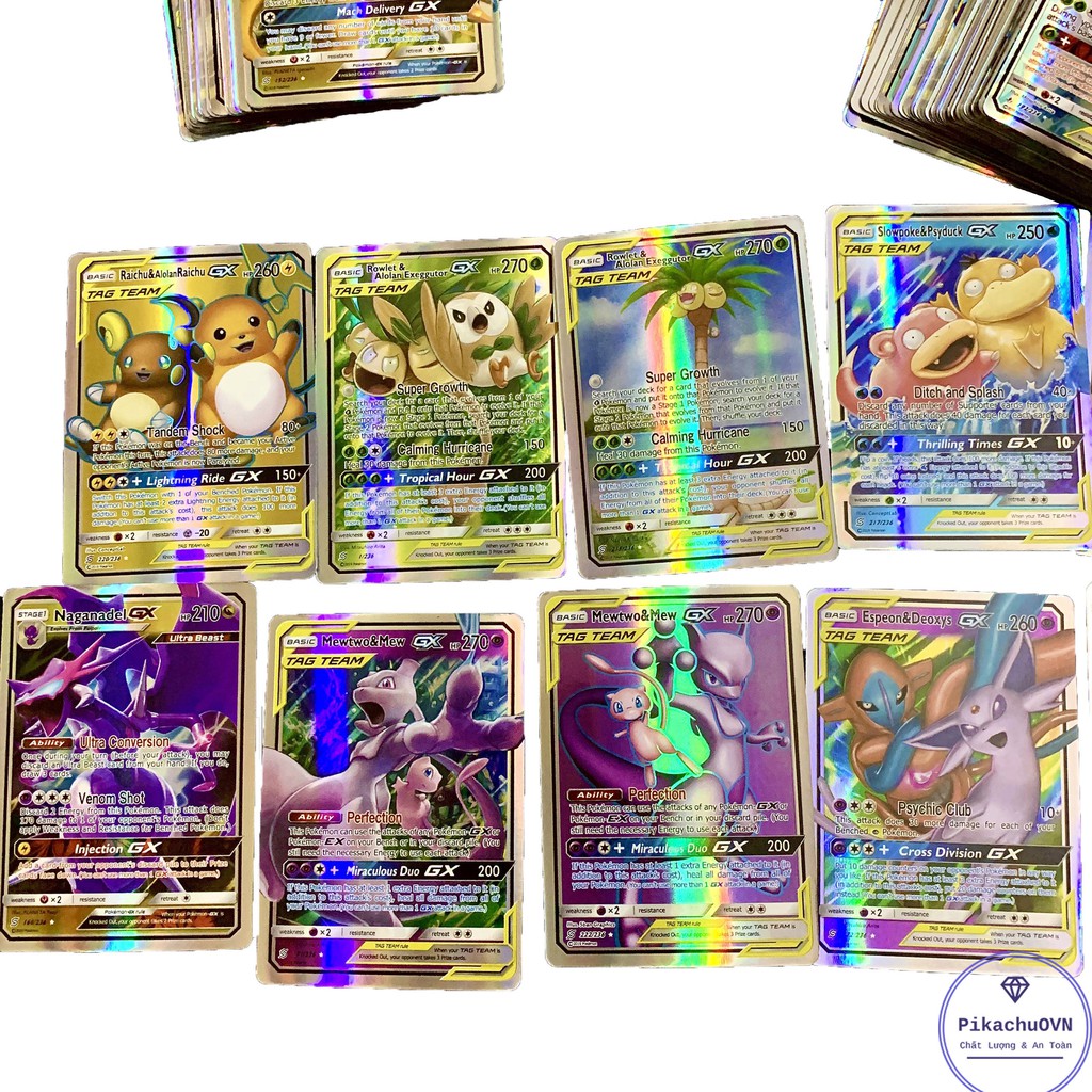 Bộ Thẻ Bài Chơi Pokemon 100 Thẻ (32Gx,62Tagteam,6Trainer) Chơi Đối Kháng Cao Cấp