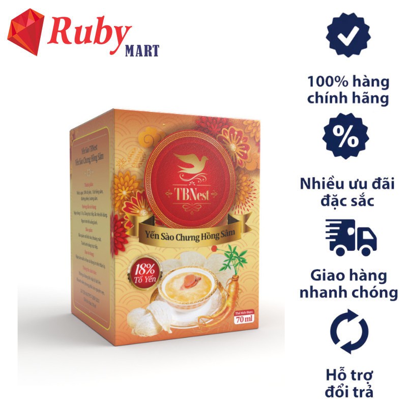 Nước Yến Sào TBNest Chưng Hồng Sâm - Đường Phèn - Đường Isomalt - Kidnest (Hũ 70ml)