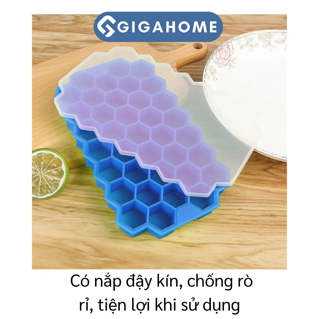 Khay Silicone Làm Đá, Thạch Rau Câu Kèm Nắp Đậy GIGAHOME Hình Tổ Ong 9365