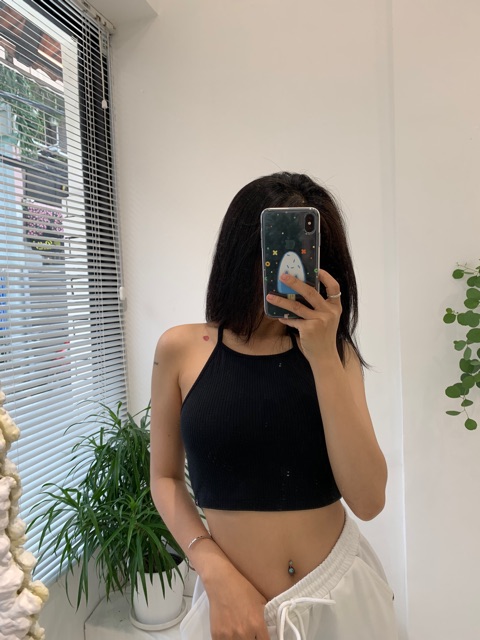 SP000891 áo Ribbed Halter Black- Tiệm Mềm Croptop