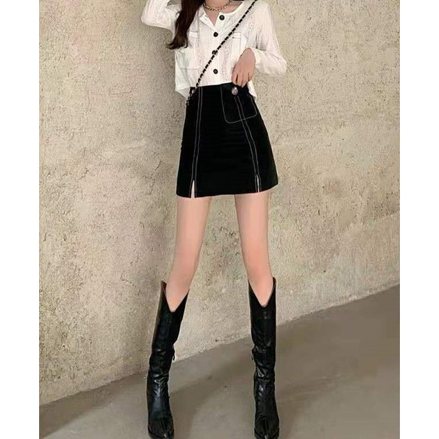 Chân váy ngắn chữ A chỉ nổi đơn giản đẹp sang trọng tôn dáng trẻ trung năng động CV09