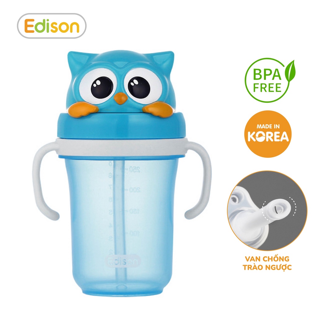 Made in Korea Bình tập uống nước cho bé có ống hút chống sặc Edison nhập khẩu chính hãng Hàn Quốc mã 3314