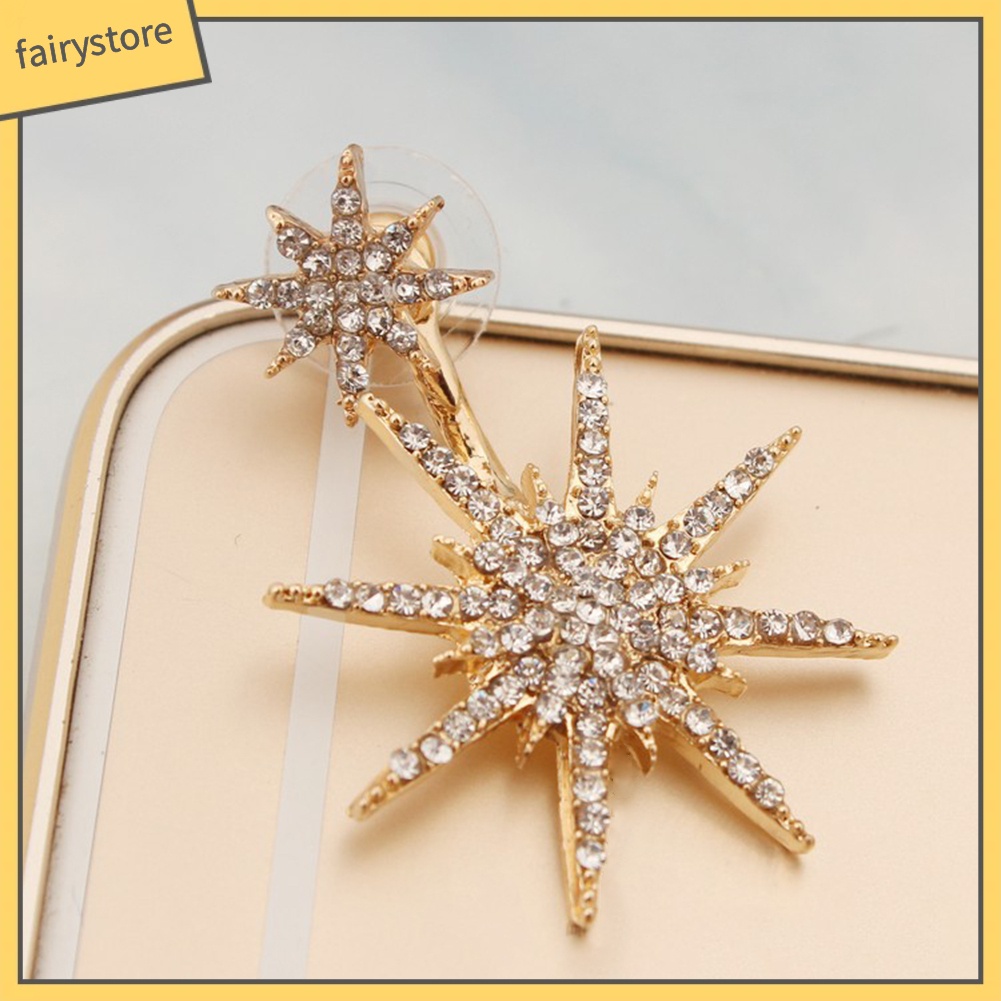 1 Khuyên Tai Hình Bông Tuyết / Lục Giác Đính Đá Thời Trang