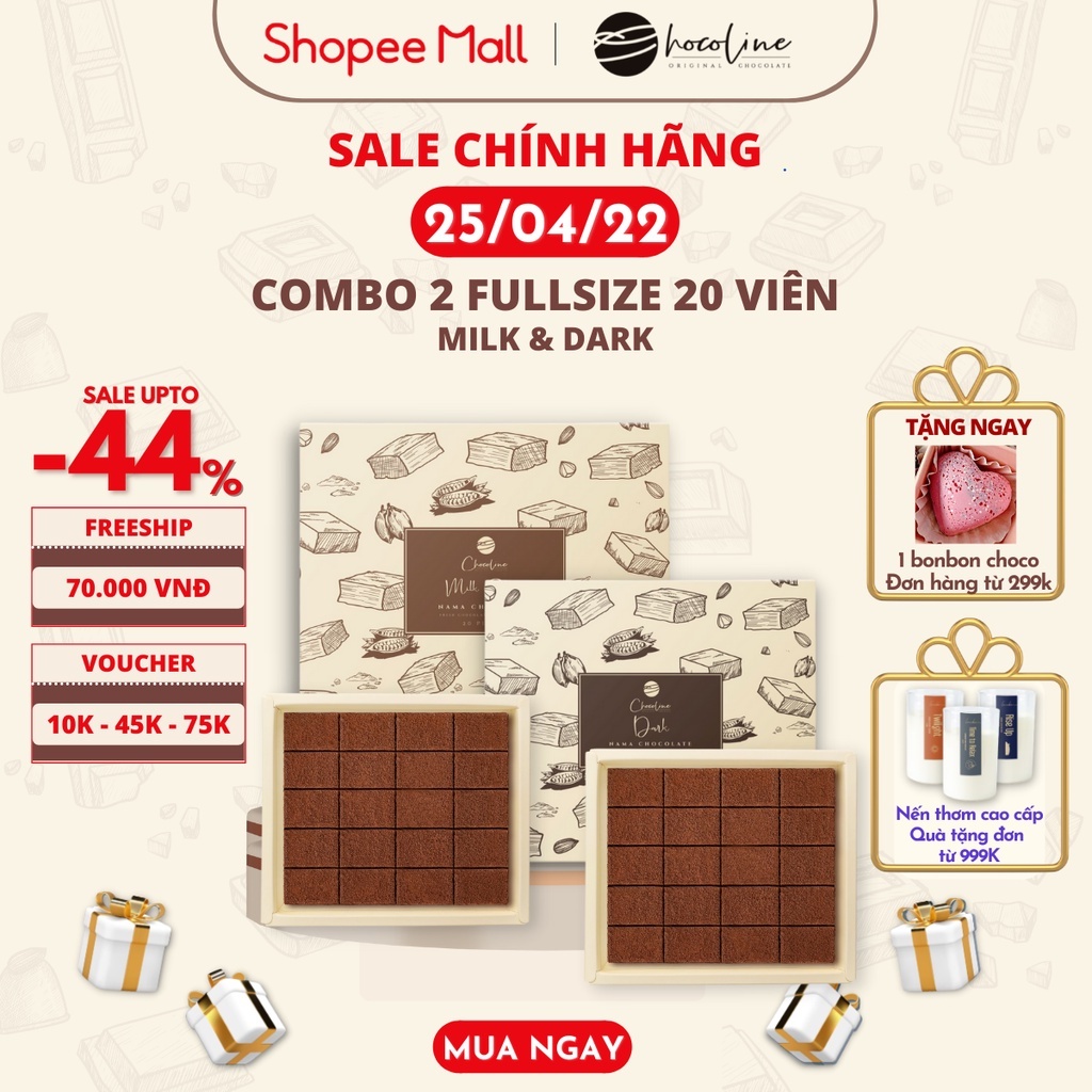 Combo 2 Hộp Socola Tươi Nama Nguyên Chất Chocolate Vị Milk Choc &amp; Dark - 40