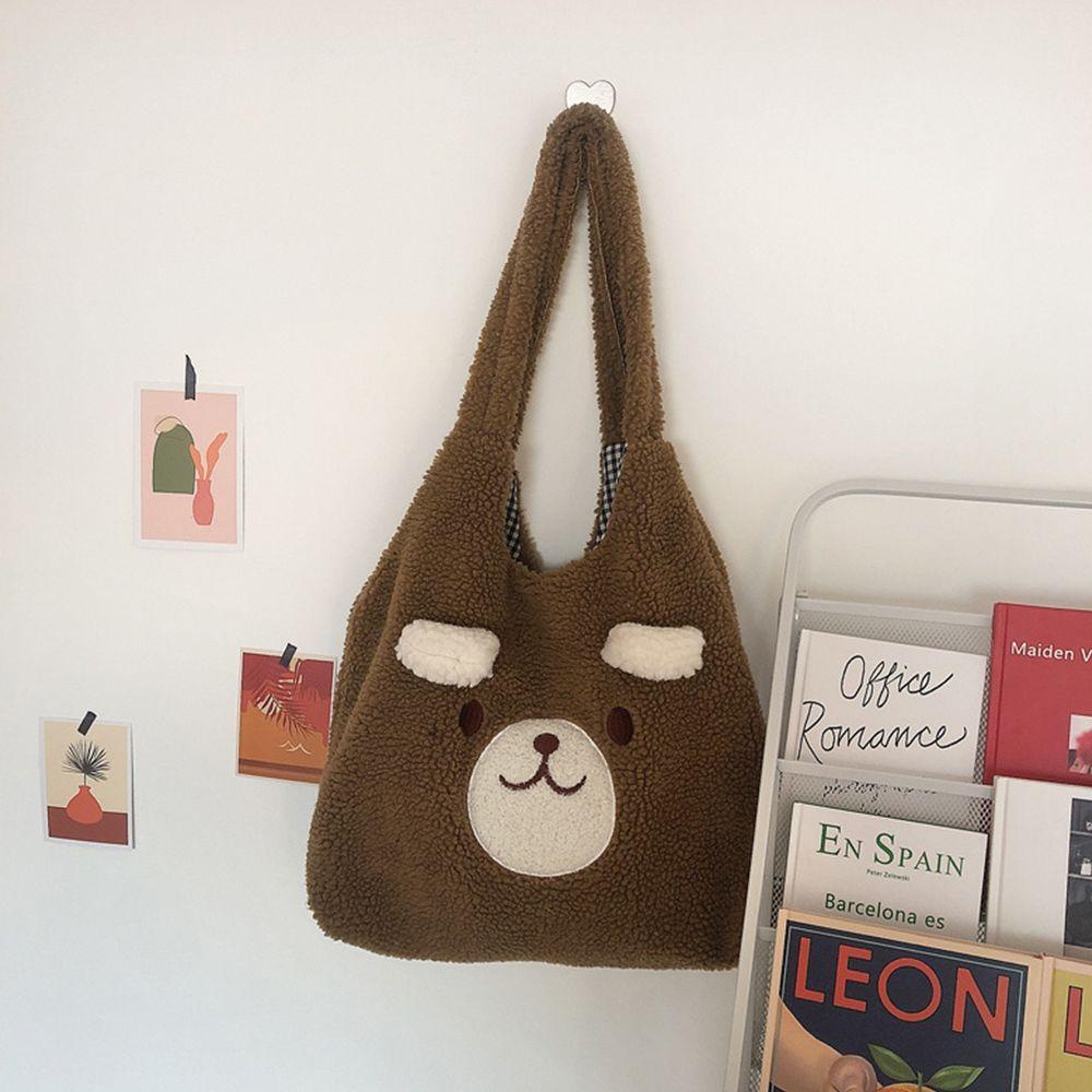 MXGOODS Túi Đeo Vai Vải Canvas Mềm Cỡ Lớn Phối Lông Kiểu Hoạt Hình Dễ Thương