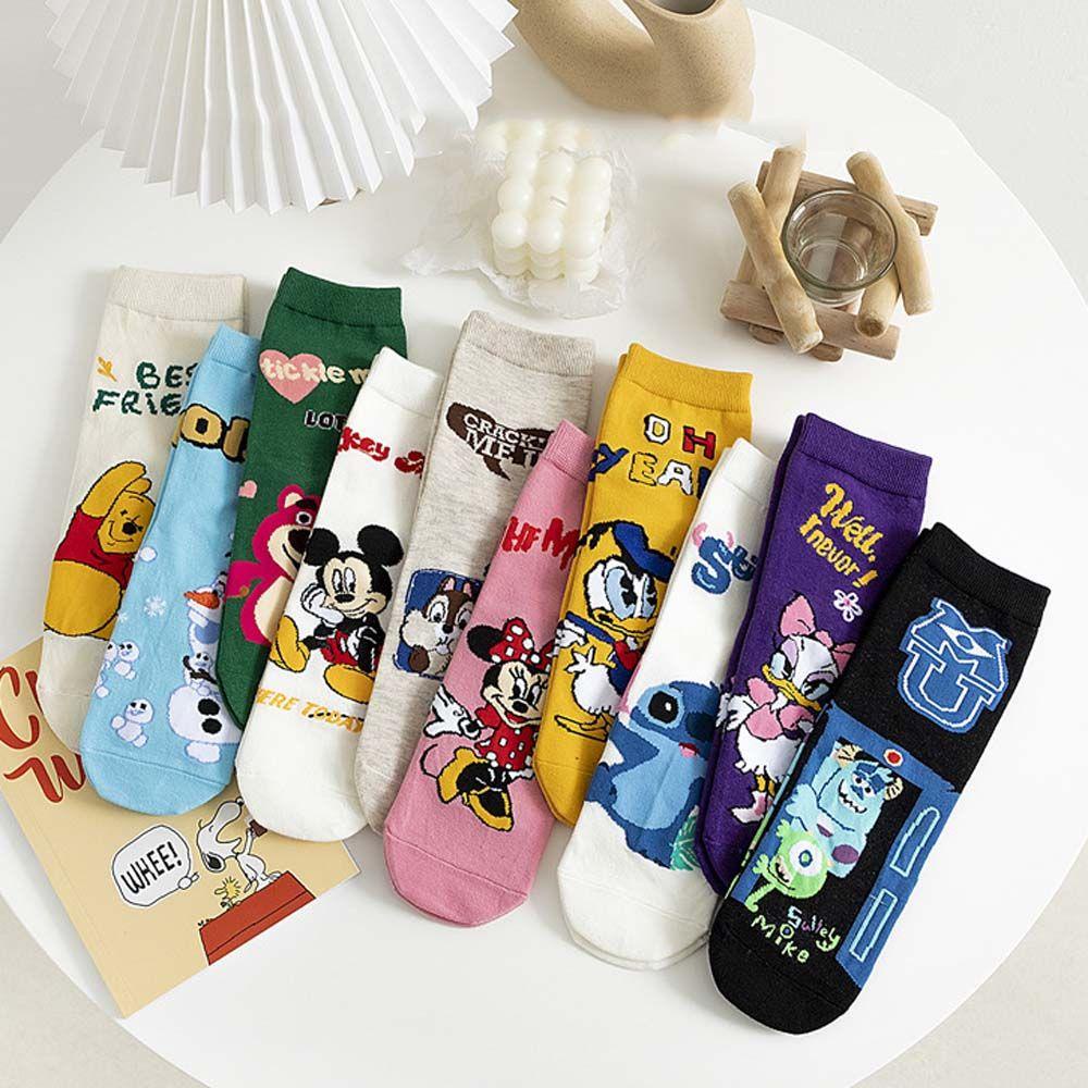 Vớ Cotton Cổ Vừa In Họa Tiết Mickey Minnie Donald Phong Cách Hip Hop Thời Trang Cho Nam Và Nữ