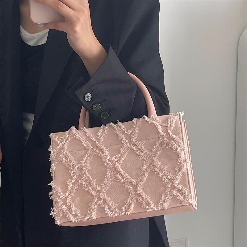 Túi Xách Đeo Vai Hình Vuông Cỡ Lớn Chất Liệu Denim Phối Tua Rua Thời Trang Cho Nữ