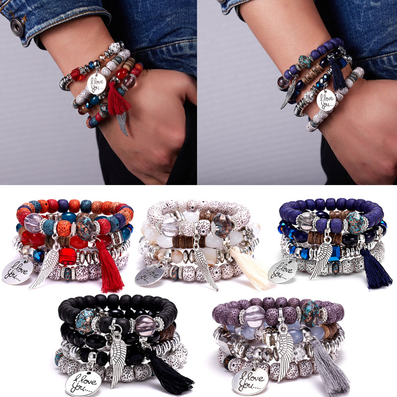 Vòng đeo tay Gmai chuỗi hạt đá nhiều lớp phong cách Boho ấn tượng