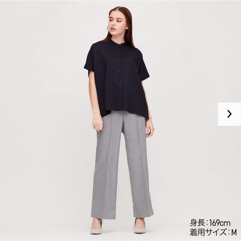 Áo blouse Nữ Uniqlo rayon Cổ Đứng Tay Áo Hải Quân