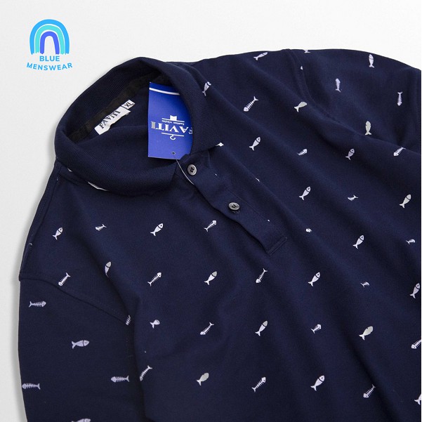 Áo thun nam có cổ tay ngắn đẹp cao cấp thời trang in hình cá cao cấp BAT08 - BLUE MENSWEAR