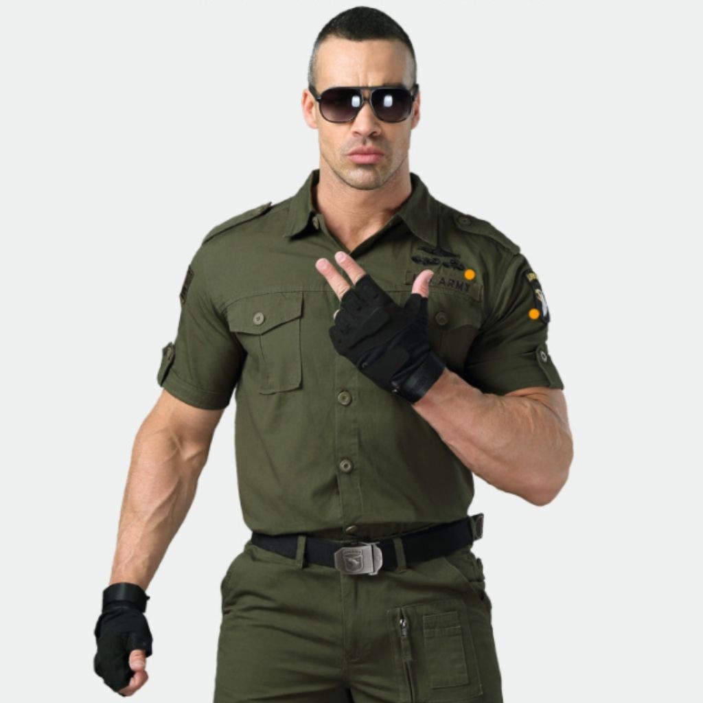 Áo sơ mi nam phong cách lính army (xanh) | BigBuy360 - bigbuy360.vn