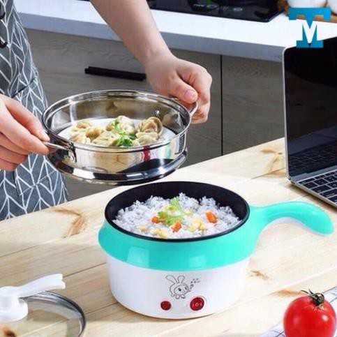 HÀNG XỊN Nồi Điện Mini Hai Tầng Đa Năng Tặng Kèm Khay Hấp có thể Chiên, Xào, Nấu ăn, nấu cơm, nấu lẩu mini