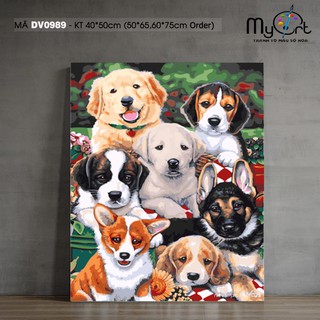 Tranh tô màu theo số, tranh số hoá Myart Đàn chó DV0989