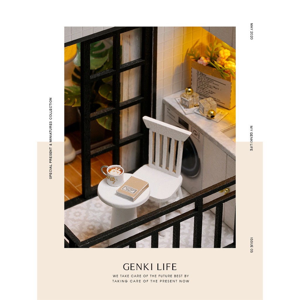 Bộ Mô Hình Nhà Gỗ Búp Bê DIY: Căn Phòng Sức Sống Vitality Life QT005