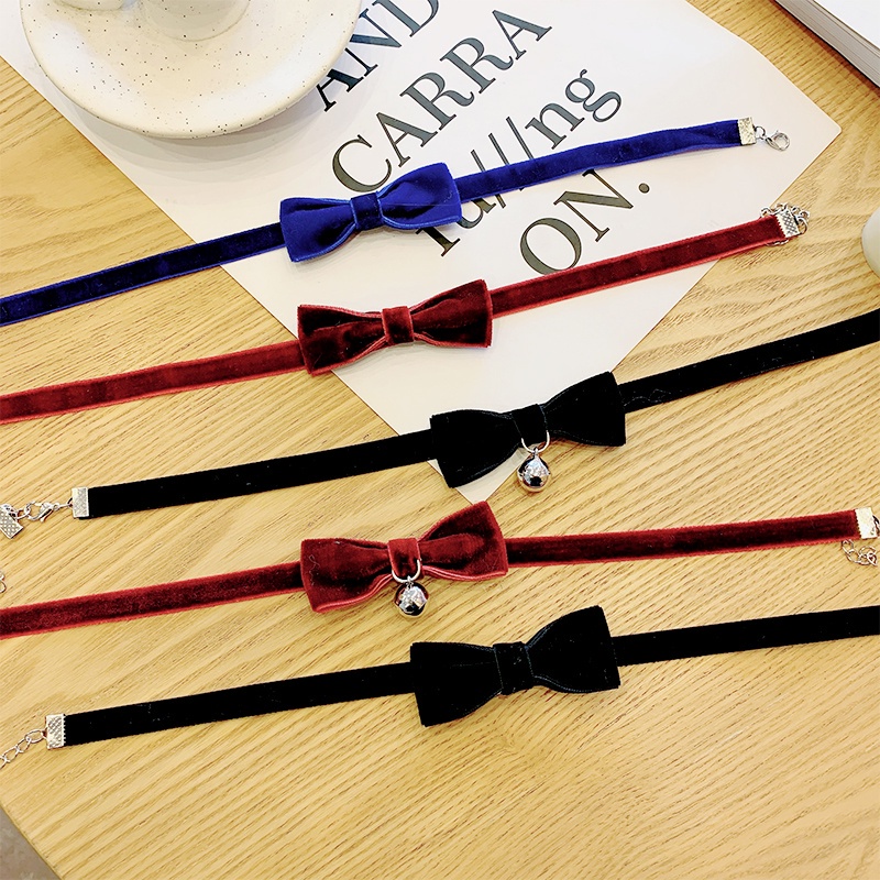 Vòng cổ nhung ngắn thắt nơ màu đen gắn chuông kiểu Pháp phong cách Hàn Quốc retro cho nữ