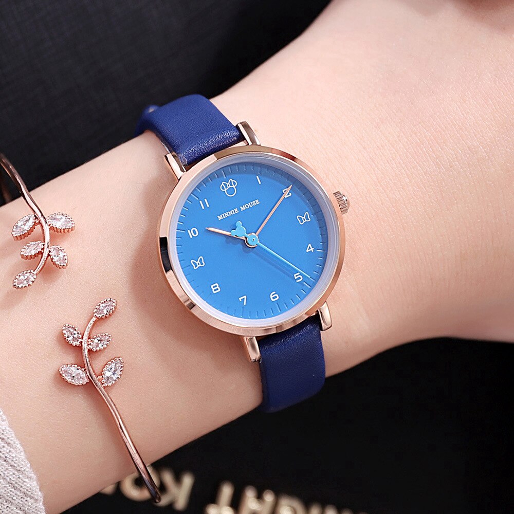 Disney brand ladies wristwatches Mickey mouse genuine leather quartz womens watches waterproof woman clocks