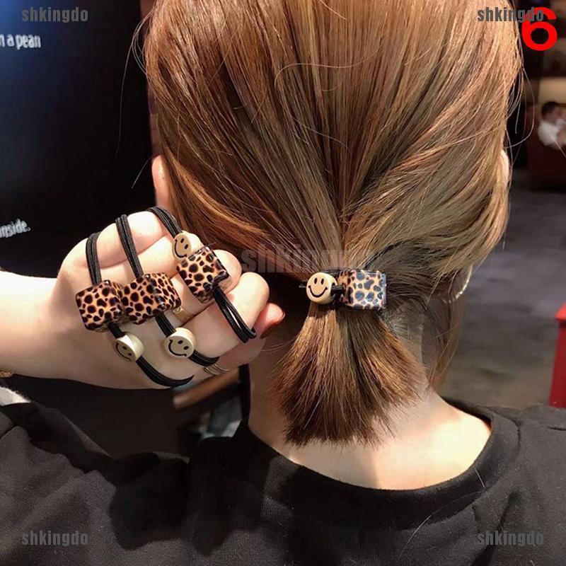 🎀THỊNH HÀNH🎀 Ins Hot Fashion Women Leopard Pearl Elastic Hair Bands Hair Tie Hair Accessories