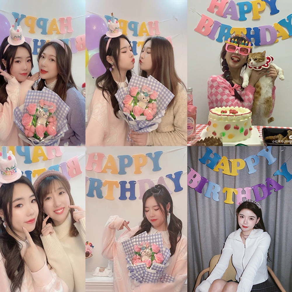 Dây cờ in chữ Happy Birthday phong cách Hàn Quốc trang trí tiệc sinh nhật