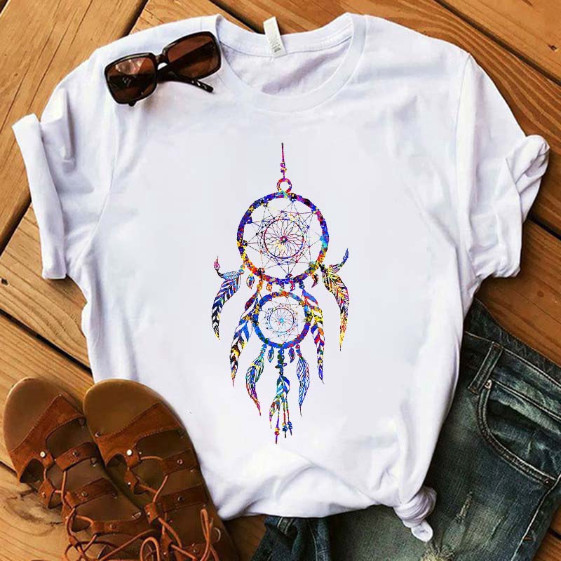 Áo Thun Tay Ngắn Cổ Tròn In Họa Tiết Dreamcatcher Phong Cách Retro Harajuku Thời Trang Mùa Hè Cho Nữ