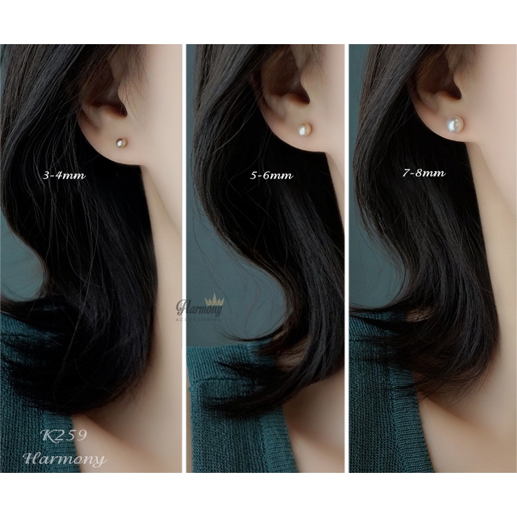 Bông tai ngọc trai nhân tạo chất liệu bạc 3 màu trắng, hồng, tím nhiều size chốt thẳng | HARMONY ACCESSORIES K259