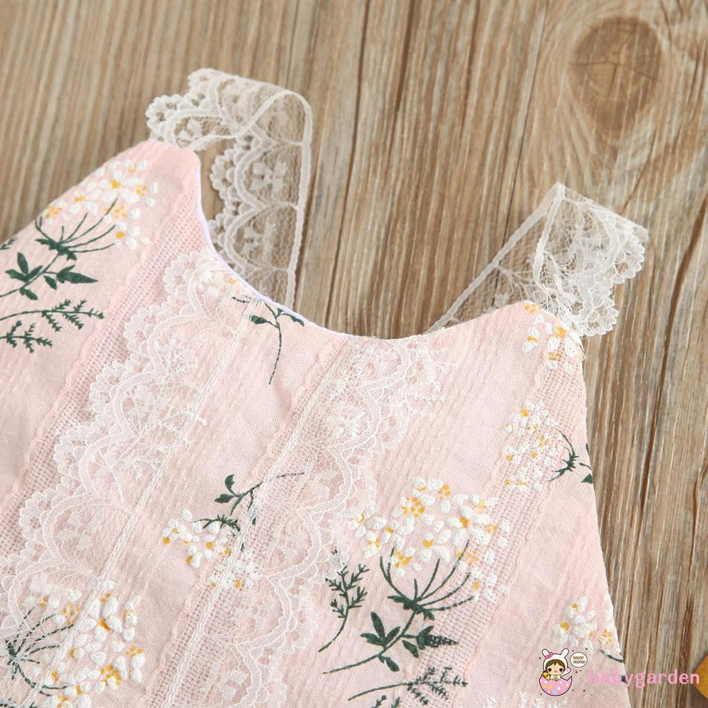 Áo Liền Quần Cổ Chữ U Phối Ren Cho Bé Gái