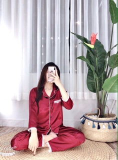 ( Freesize Lụa ) Đồ Bộ Pijama Lụa Ren - Tay Dài Quần Dài