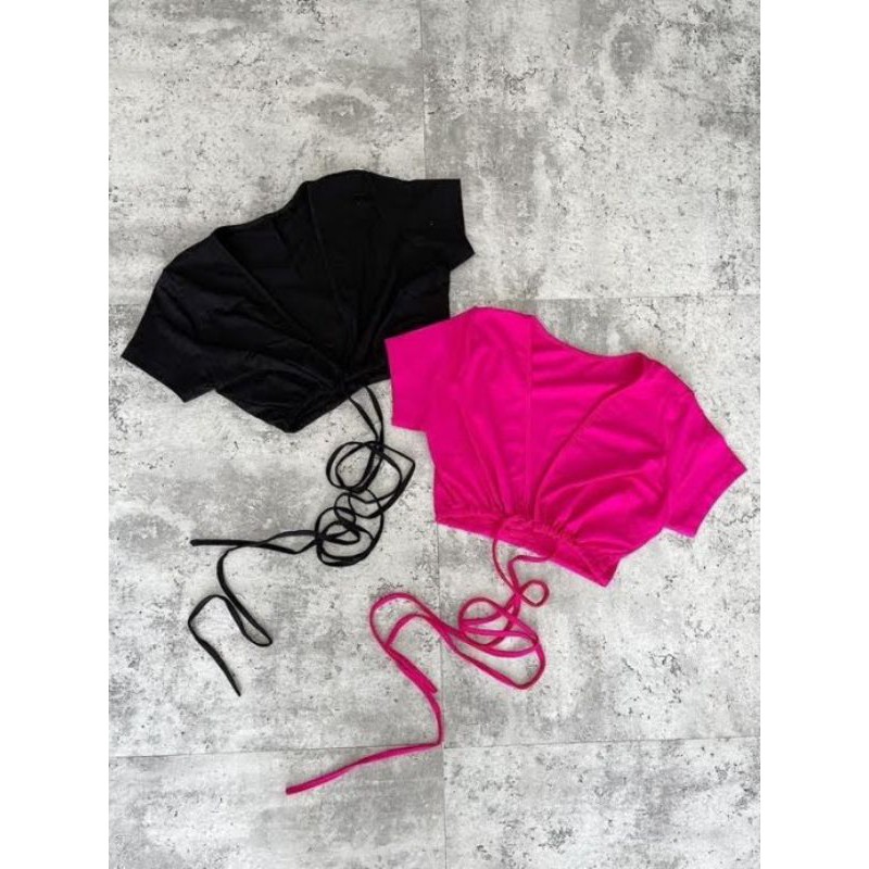 Áo croptop dây quấn eo tay ngắn mặt được 2 kiểu chất borip xịn hàng y hình ( free size từ 40-53kg)