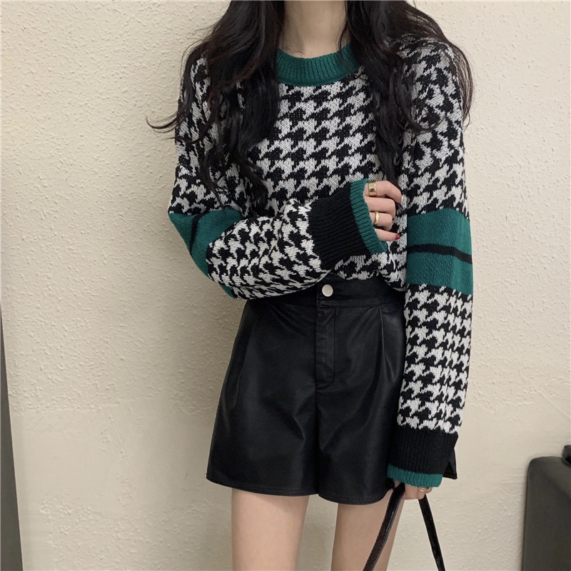 Áo len dáng rộng tay dài phối sọc thời trang retro