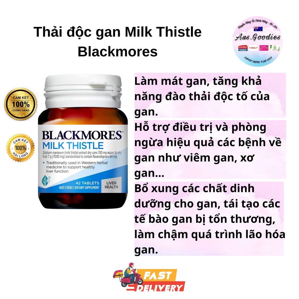 Viên Uống Thải Độc,Hỗ Trợ Phục Hồi,Bảo Vệ Gan Blackmores MILK THISTLE (42 viên)