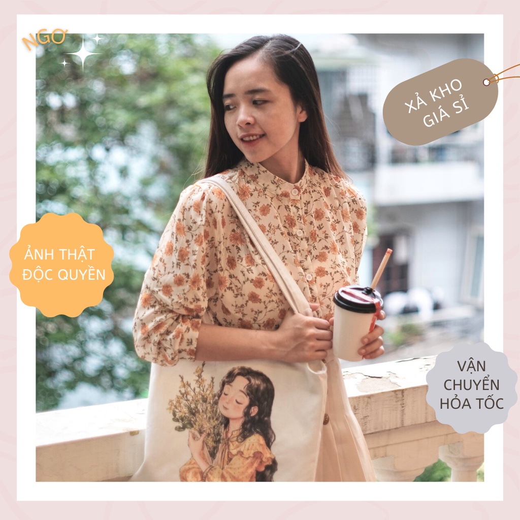 Áo sơ mi nữ chiffon voan hoa nhí dài tay form rộng kiểu dáng Hàn Quốc
