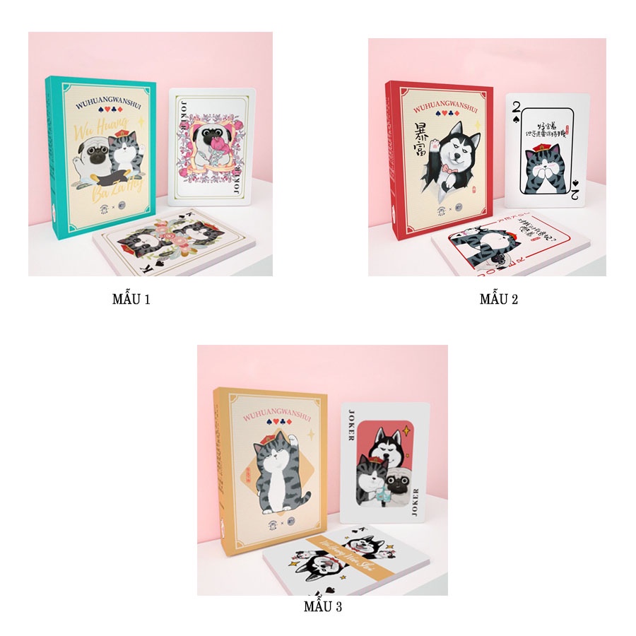 Bộ bài tây 52 lá in hình chó mèo quàng thượng biểu cảm dễ thương, ngộ nghĩnh - Ráp