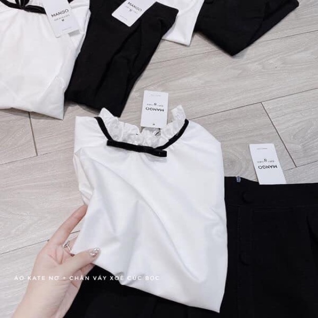 [KÈM ẢNH THẬT]ÁO TRẮNG KATE NƠ ĐEN