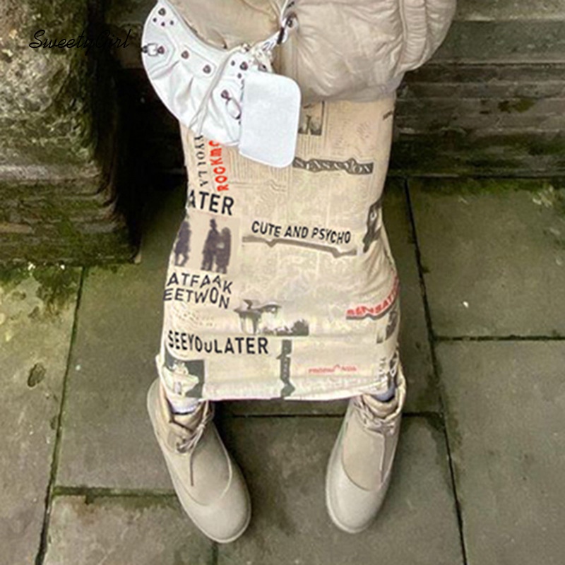 Chân Váy Midi Dáng Ôm In Chữ Thời Trang Cho Nữ