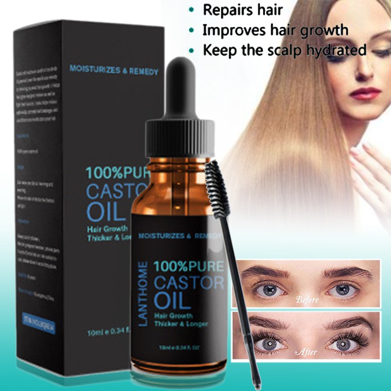 Chai tinh dầu thầu dầu hữu cơ kích mọc lông mi/ lông mày kèm cọ 10ml