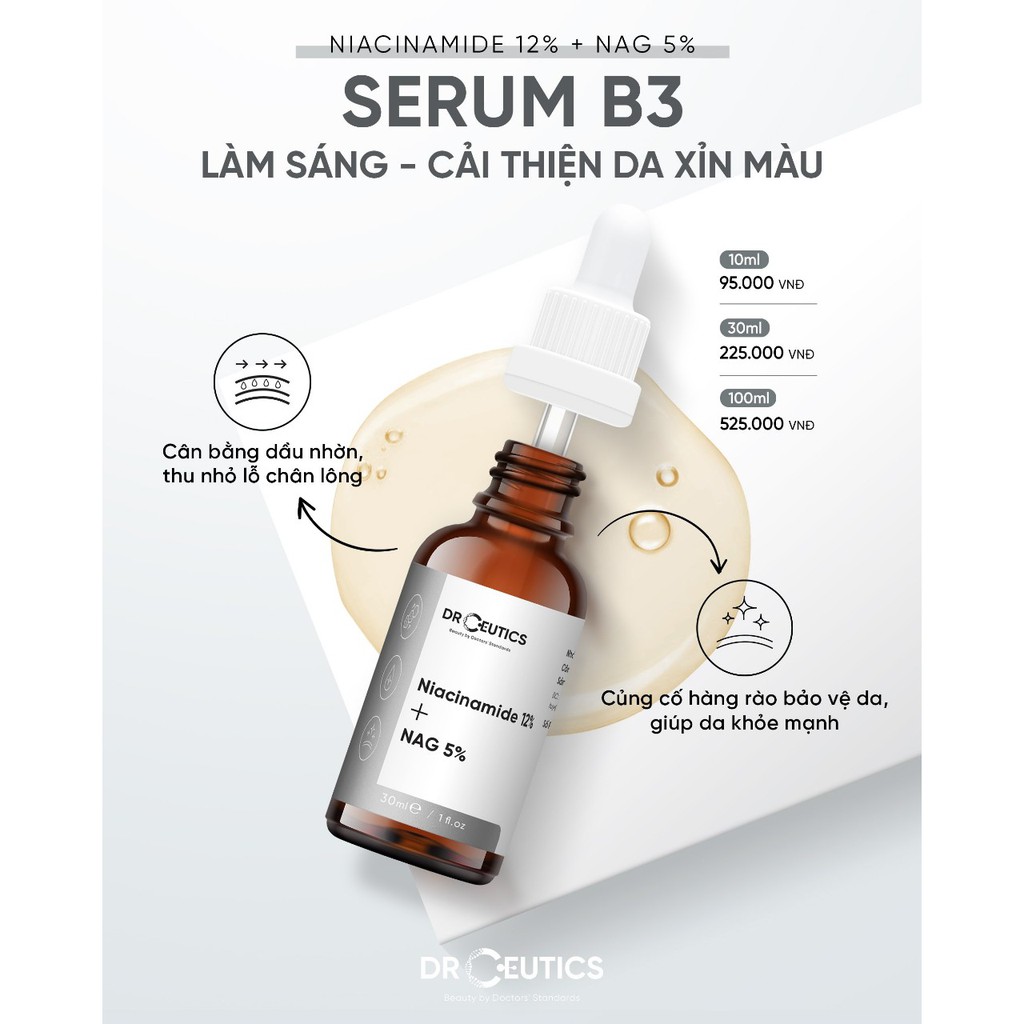 ✅[Chính Hãng] Serum Niacinamide 12% DrCeutics - Giảm Thâm, Sáng Da, Kiềm Dầu, 30ml