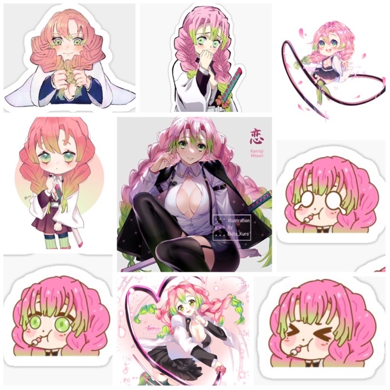 Sticker/hình dán Kanroji Mitsuri 30-60 cái ép lụa/ảnh sticker Luyến Trụ Kimetsu no yaiba