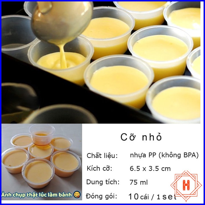 Set 10 Hộp nhựa làm Caramen tại nhà hình tròn có nắp – Hộp làm bánh Flan { H }