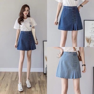 Oder váy bò jean xếp ly qc ( sẵn xanh size S)