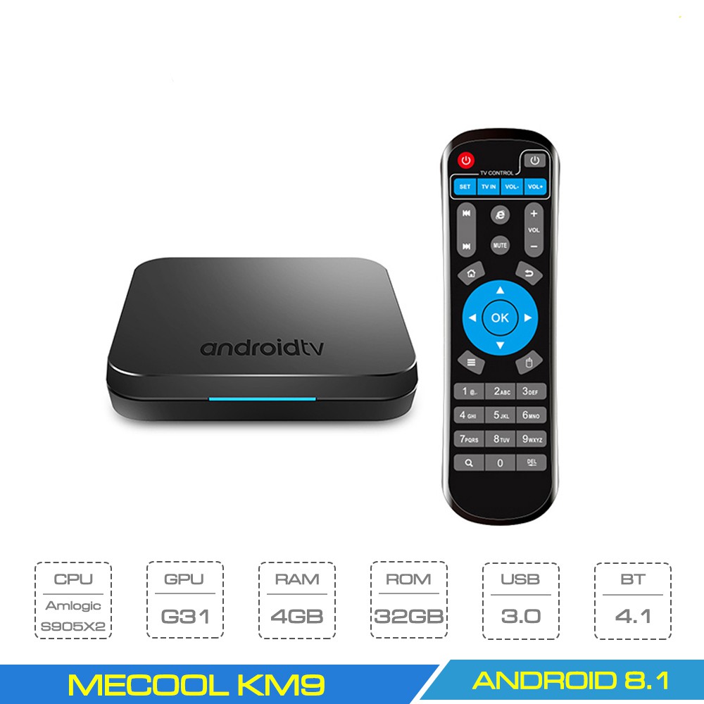 Android TiviBox Mecool KM9 – Ram 4GB, Rom 32GB Hệ Điều Hành Android 8.1 ATV