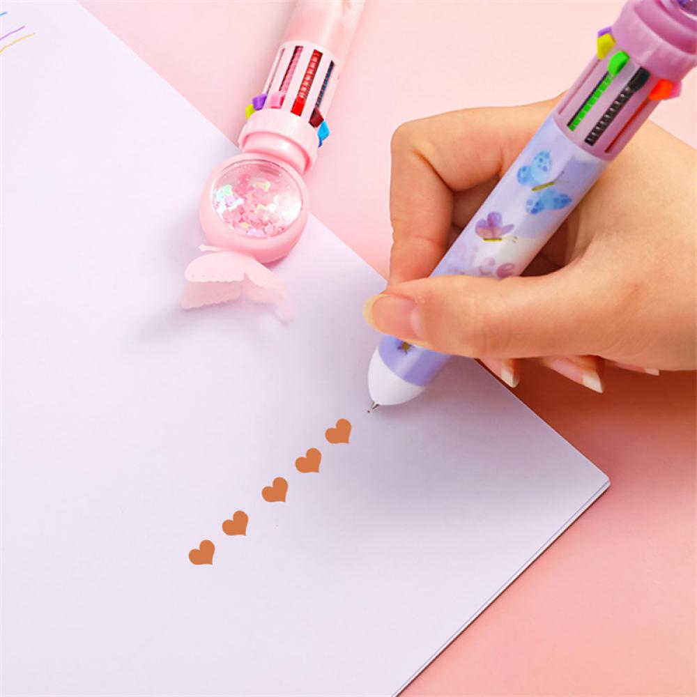 Bút Bi 10 Màu 0.5mm D8Q9 Họa Tiết Bướm Hoạt Hình Nhiều Màu Sắc Dành Cho Học Sinh / Nhật Ký / Nhật Ký