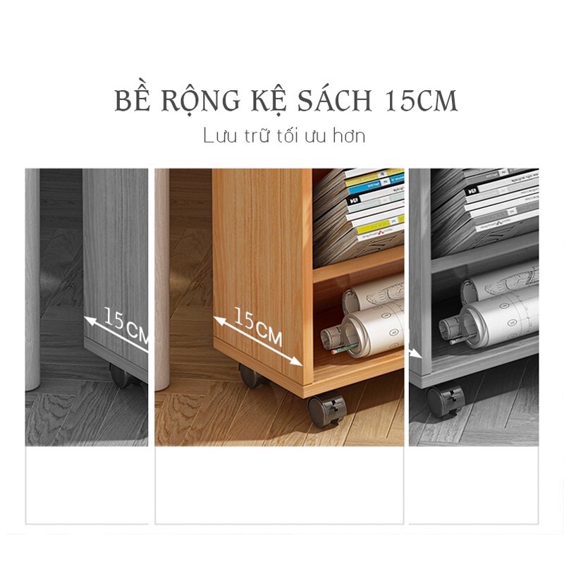 kệ gỗ đa năng 5 tầng có bánh xe để sách cạnh bàn làm việc GP189.03