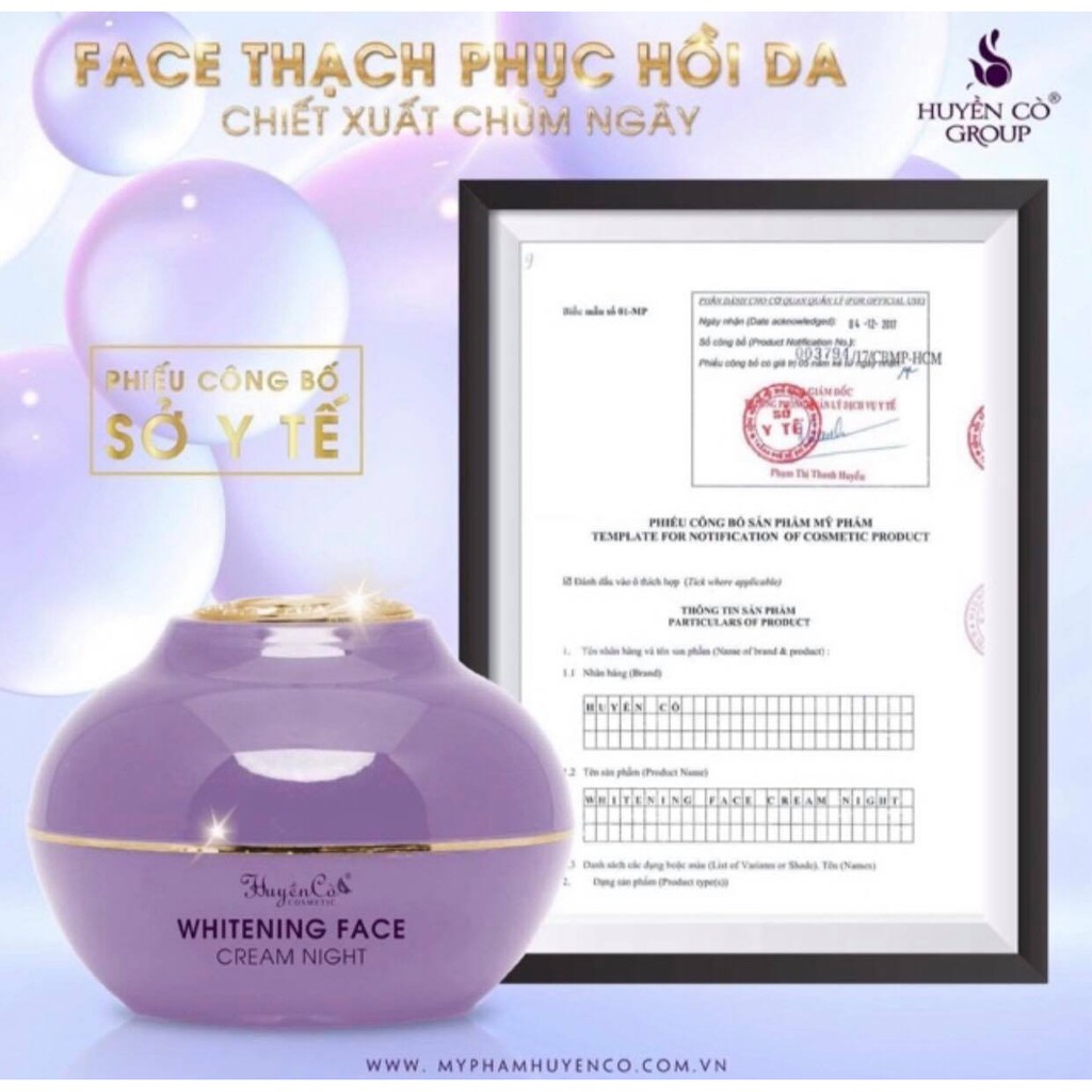 Kem face đêm HUYỀN CÒ dưỡng trắng da-ngừa lão hóa-se khít chân lông 30gr
