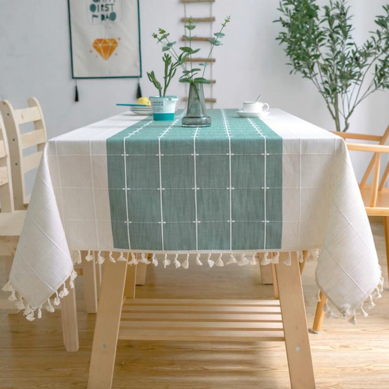 Creative Plaid Decorative Linen Tablecloth With Tassel Waterproof Oilproof Thicken Rectangular Wedding Dining Tea Table Cloth